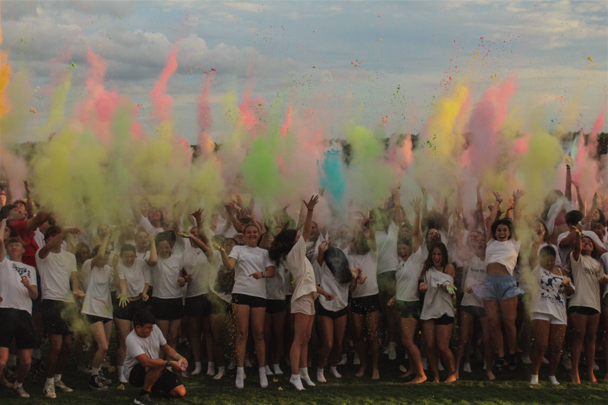 Students covered in color powder at a Young Life event